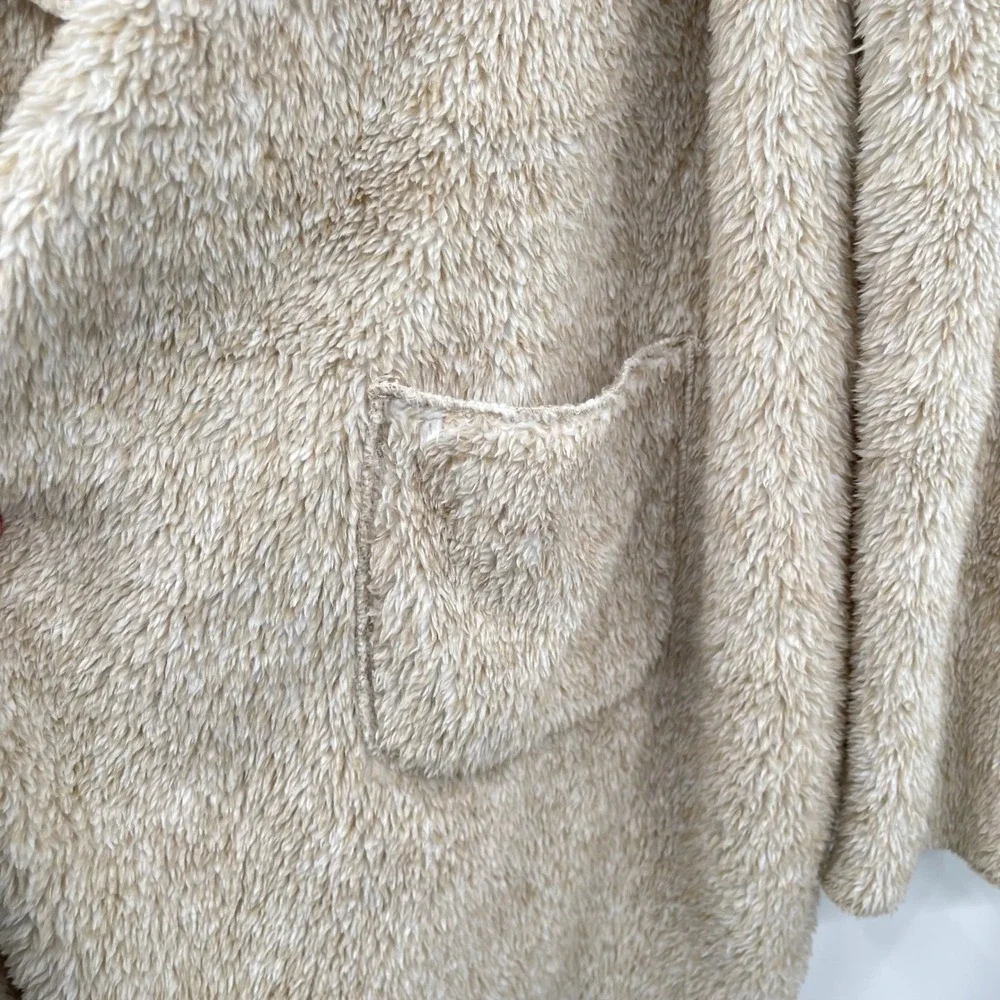 Soft Surroundings Hugs Plush Fleece‎ Shawl Collar Cardigan Sweater Beige Size L